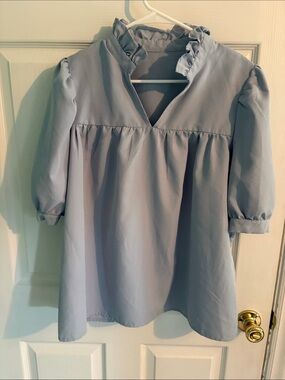 Light Blue Ruffle-Neck Women’s Top
